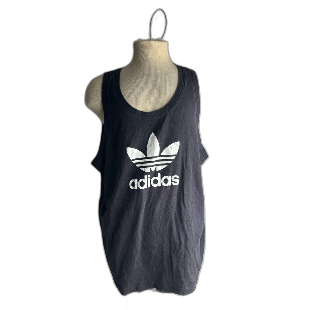 Adidas Men's Tank Top 2 XL Tres Foil Crew Neck Sleeveless Graphic Logo EUC Black